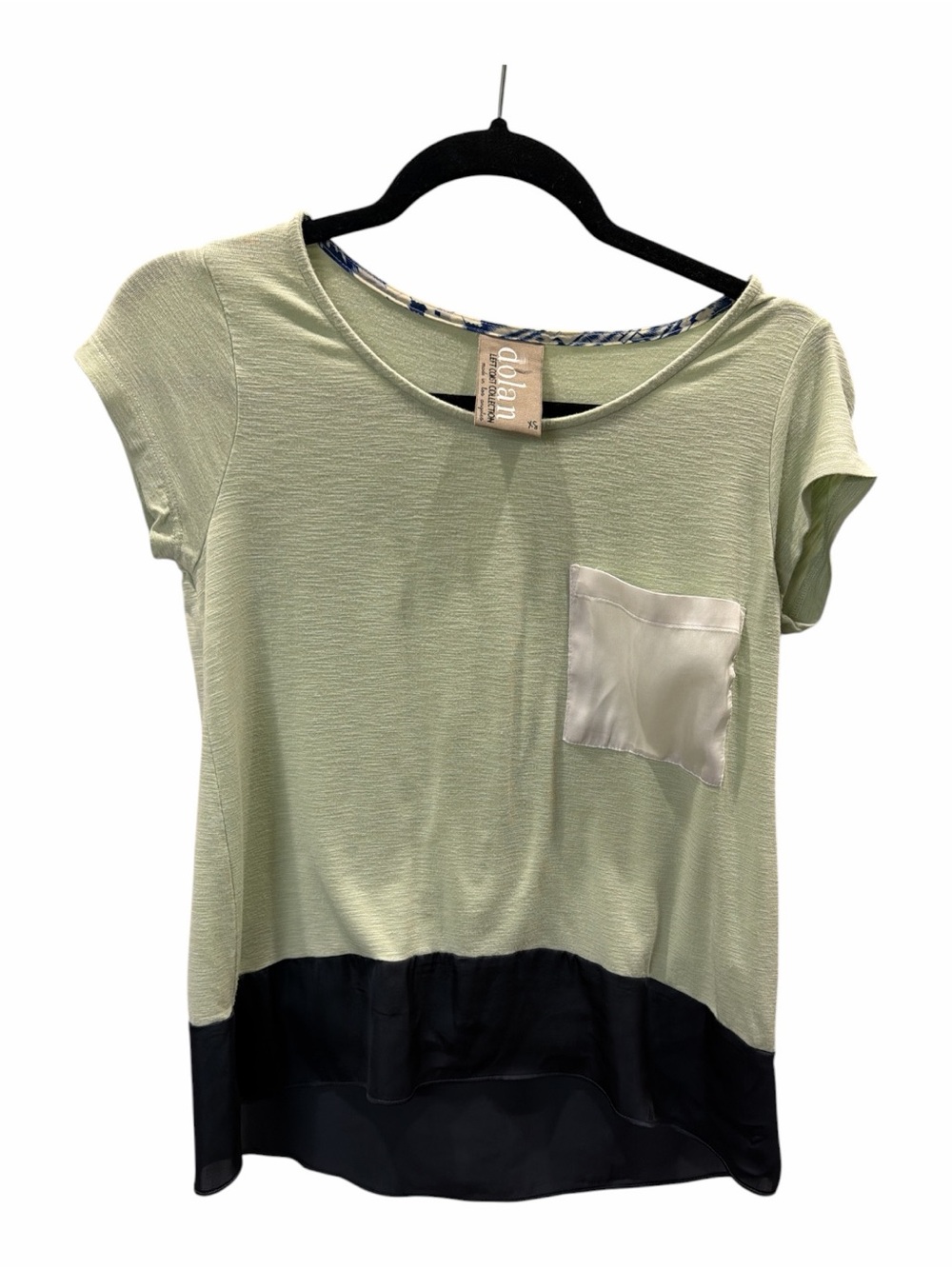 Dolan Left Coast Collection Lime Green and Navy Mixed Media Blouse Size XS